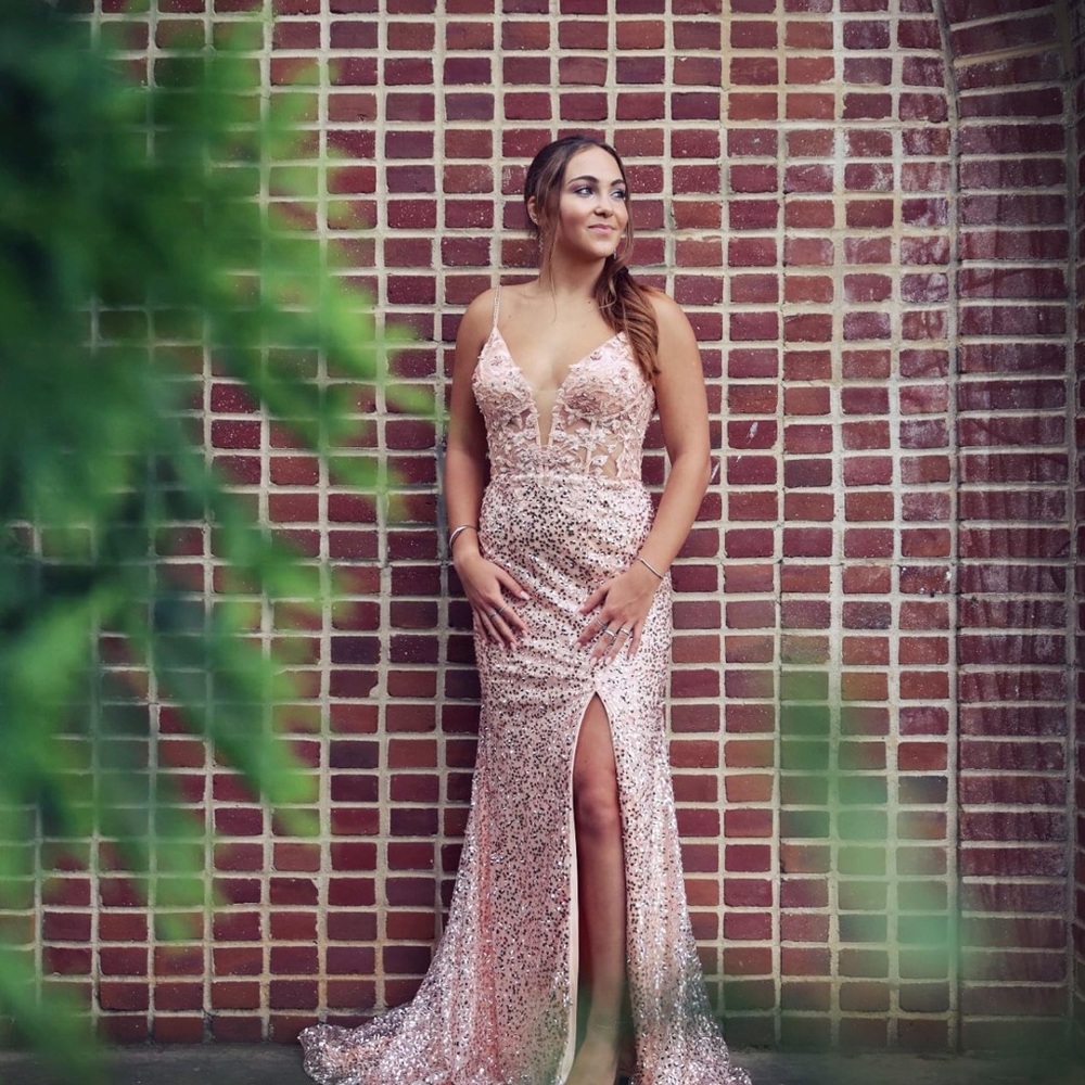 Sweetheart Bow Corset Sheath Prom Dresses With Slit Pearl Pink main image 1